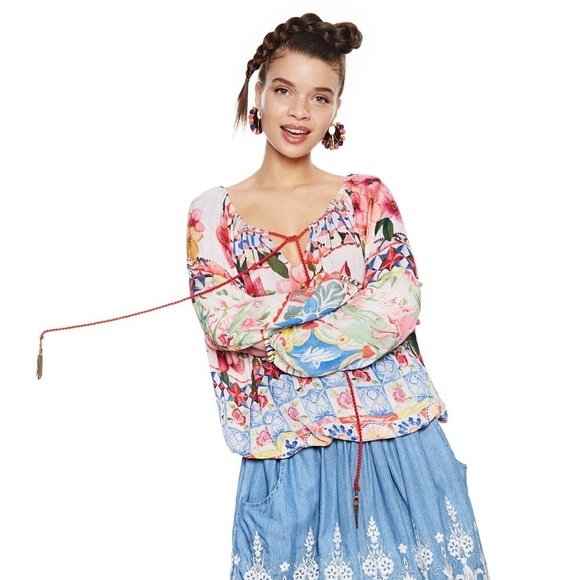 Desigual Carola Floral Peasant Blouse S - Picture 6 of 16